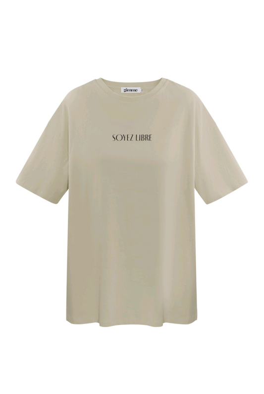 Gimme t-shirt dames met tekst; Soyez Libre - Beige | Tee Time collectie