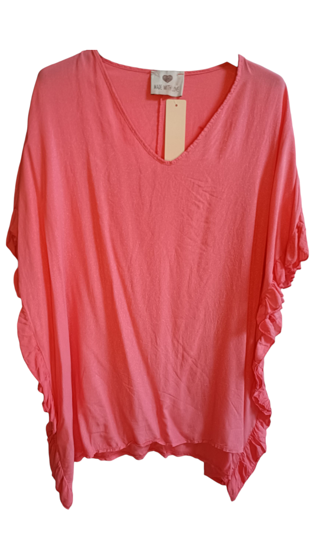 Zomerse top grote maat in viscose met lurex detail - koraal kleur