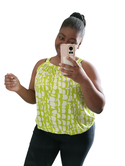 Travelstof top dames; mouwloos met strikje - Appel groen| End of Summer collectie