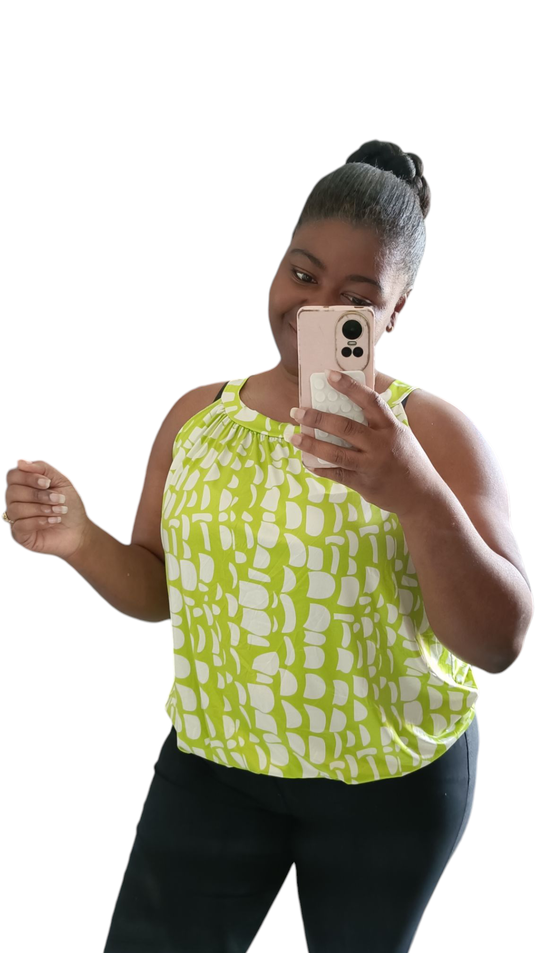 Travelstof top dames; mouwloos met strikje - Appel groen| End of Summer collectie