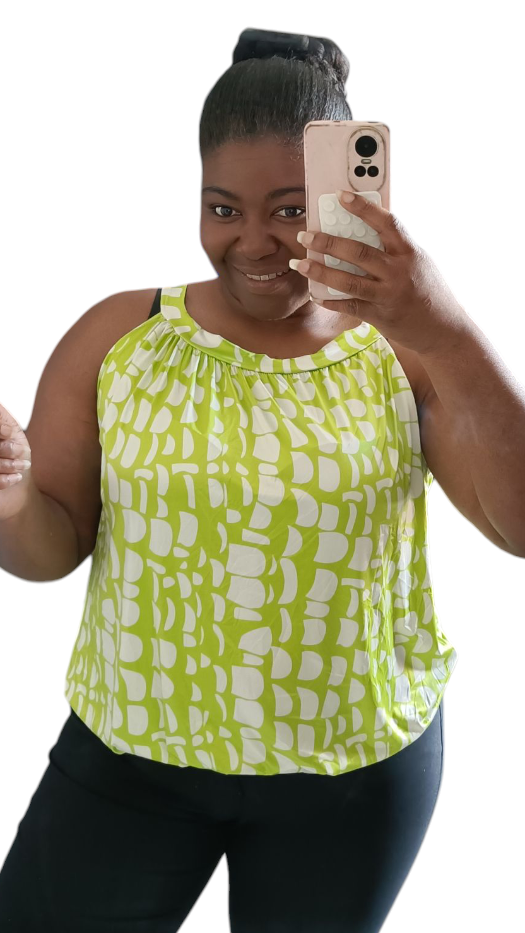 Travelstof top dames; mouwloos met strikje - Appel groen| End of Summer collectie