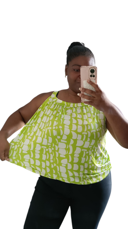 Travelstof top dames; mouwloos met strikje - Appel groen| End of Summer collectie