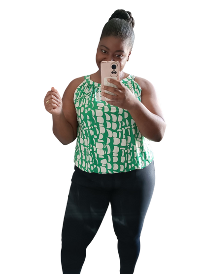 Travelstof top dames; mouwloos met strikje - Gucci groen| End of Summer collectie