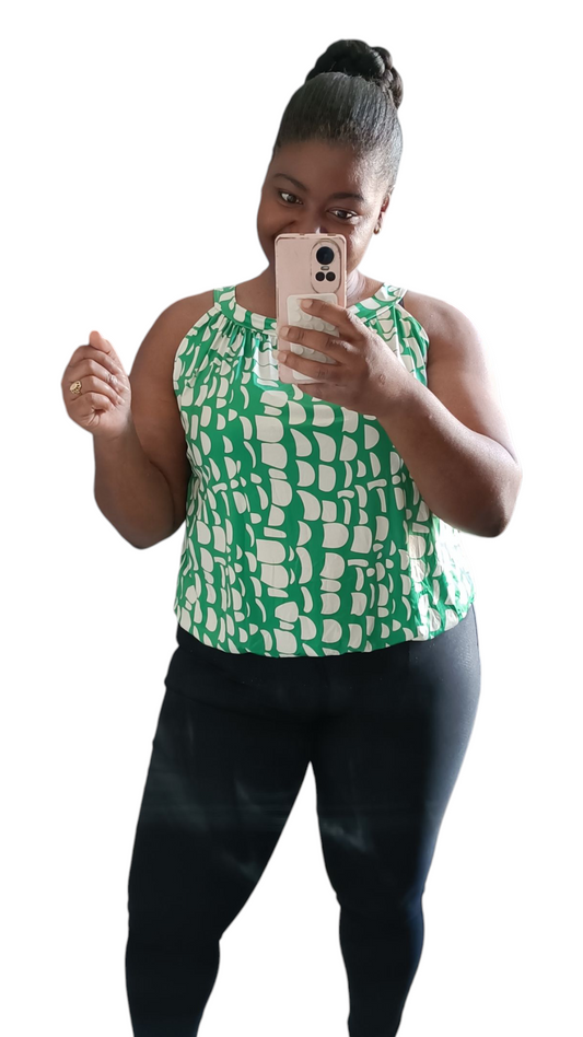 Travelstof top dames; mouwloos met strikje - Gucci groen| End of Summer collectie