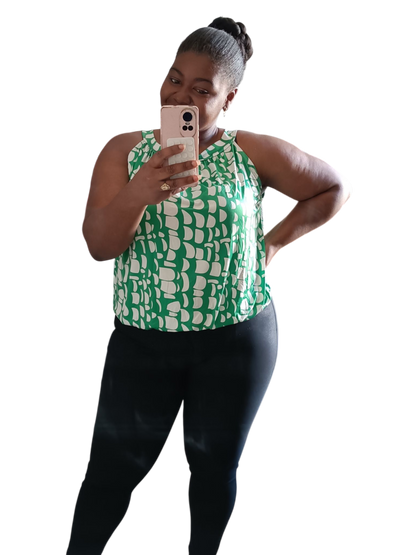 Travelstof top dames; mouwloos met strikje - Gucci groen| End of Summer collectie