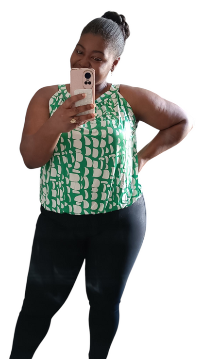 Travelstof top dames; mouwloos met strikje - Gucci groen| End of Summer collectie