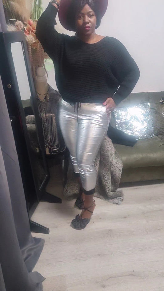 Metallic dames waxbroek - Zilver