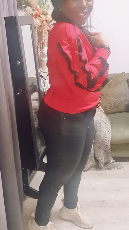 Dames Top Eva - Rode Top met ruffels op de mouwen