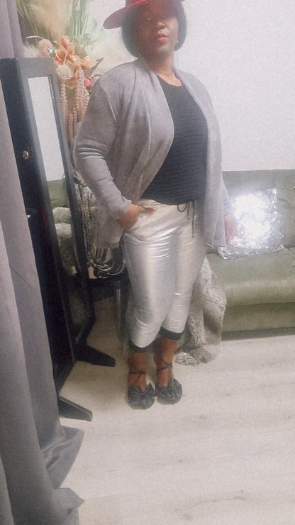 Metallic dames waxbroek - Zilver