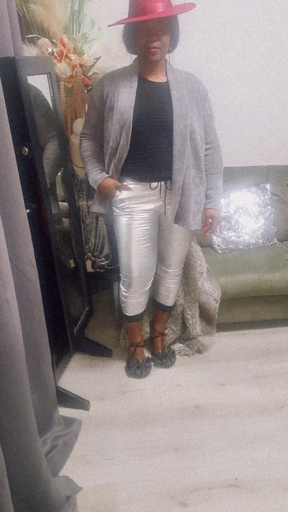 Metallic dames waxbroek - Zilver