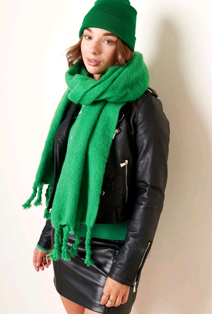 Winter sjaal effen kleur met gevlochten franjes - Oranje | Fall4me collectie