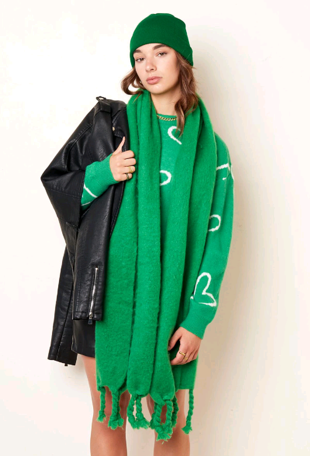 Winter sjaal effen kleur met gevlochten franjes - Oranje | Fall4me collectie