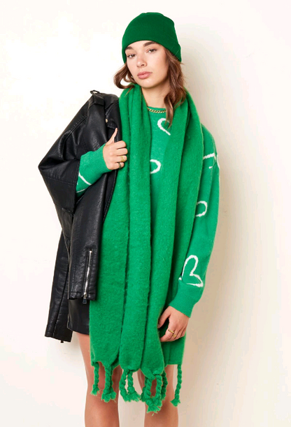 Winter sjaal effen kleur met gevlochten franjes - Oranje | Fall4me collectie