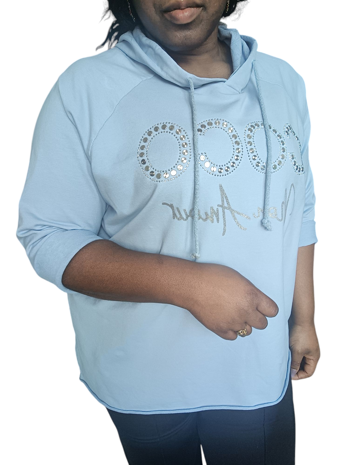 Coco Amour; Grote maten dames zomer hoodie - Blauw | Lente & Pastels collectie