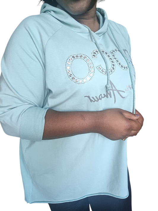 Coco Amour; Grote maten dames zomer hoodie - mintgroen | Lente & Pastels collectie
