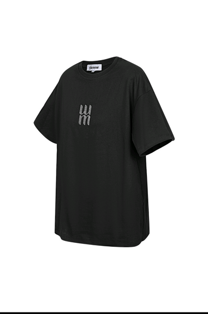 Gimme zwart dames t-shirt met strass tekst/ logo; 'MM' - Zwart | Tee Time collectie