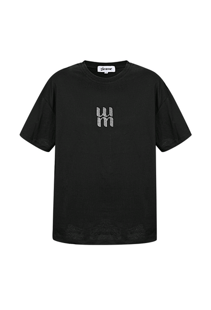 Gimme zwart dames t-shirt met strass tekst/ logo; 'MM' - Zwart | Tee Time collectie