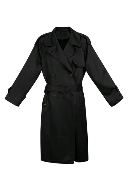 Suedine trenchcoat dames lang - Zwart | Fall4Me collectie