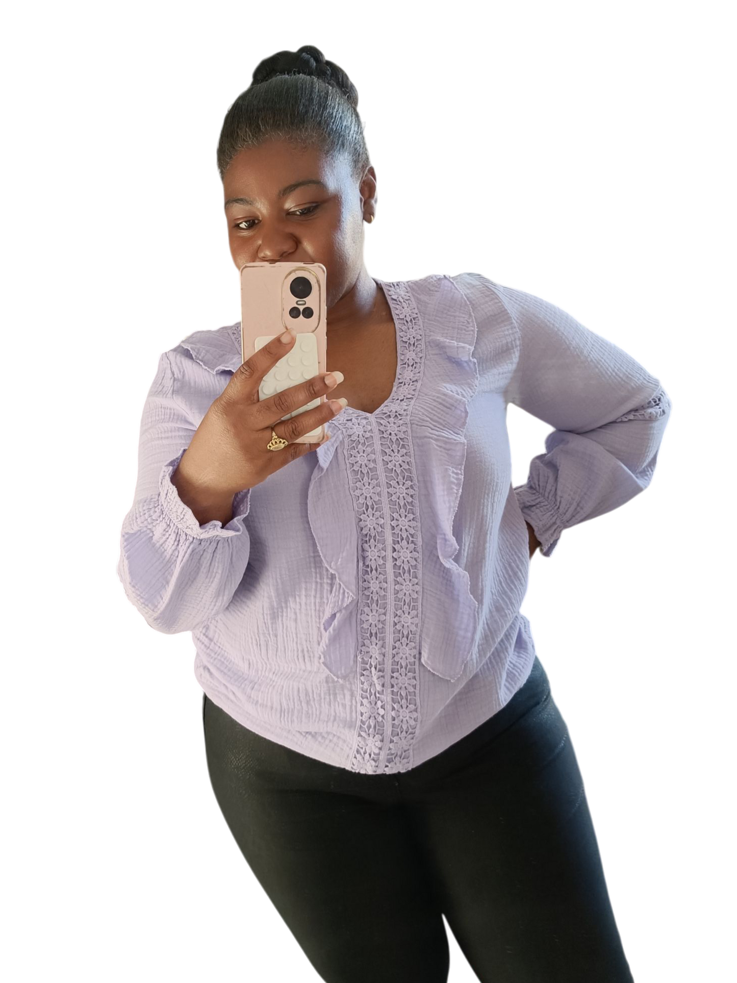 Carolina; Dames top van wafelstof - Lila paars