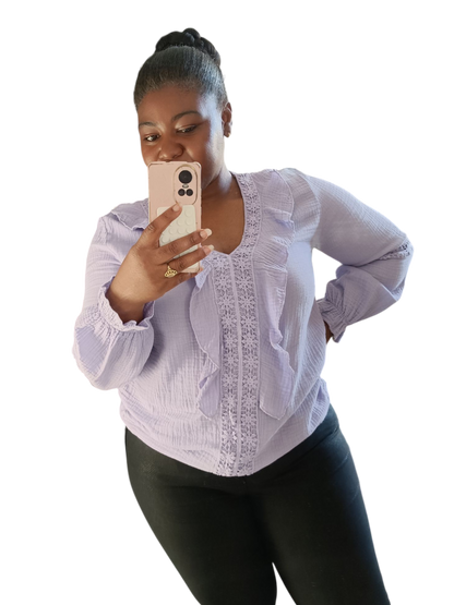 Carolina; Dames top van wafelstof - Lila paars