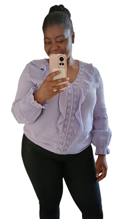 Carolina; Dames top van wafelstof - Lila paars