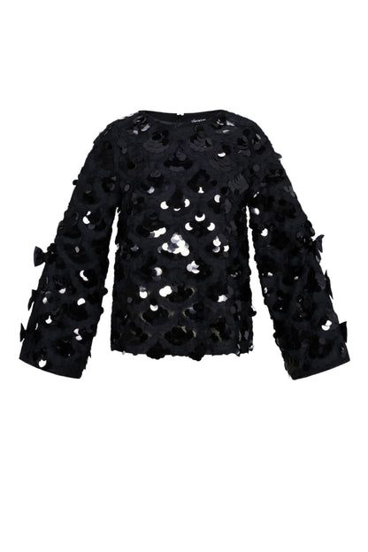 Woven Polyester Fiber Vrouwen Lange Mouwen Tops Elegant Sequins Statement