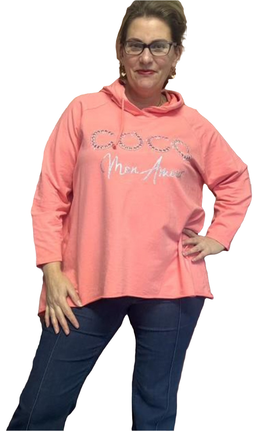 Coco Amour; Grote maten zomer hoodie dames - Koraal kleur | Lente & Pastels collectie