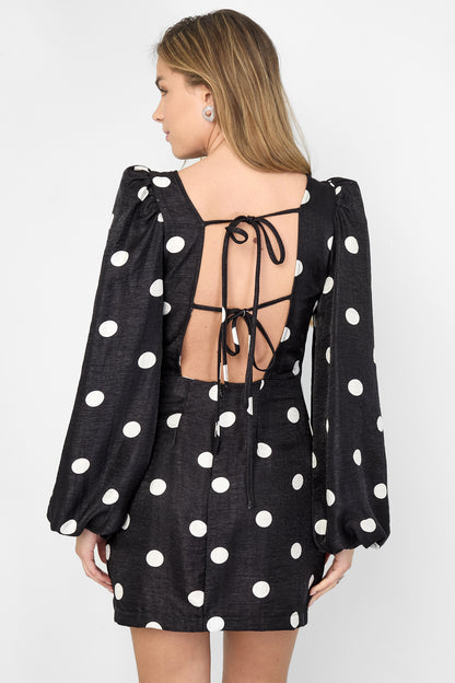 Geweven Polyestervezel Vrouwen Mini Jurk Elegant Polkadots