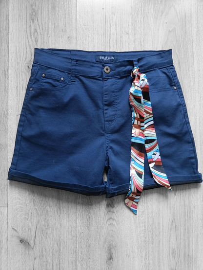 Blauwe BBS Jeans fashion Shorts voor dames met sjaaltje.