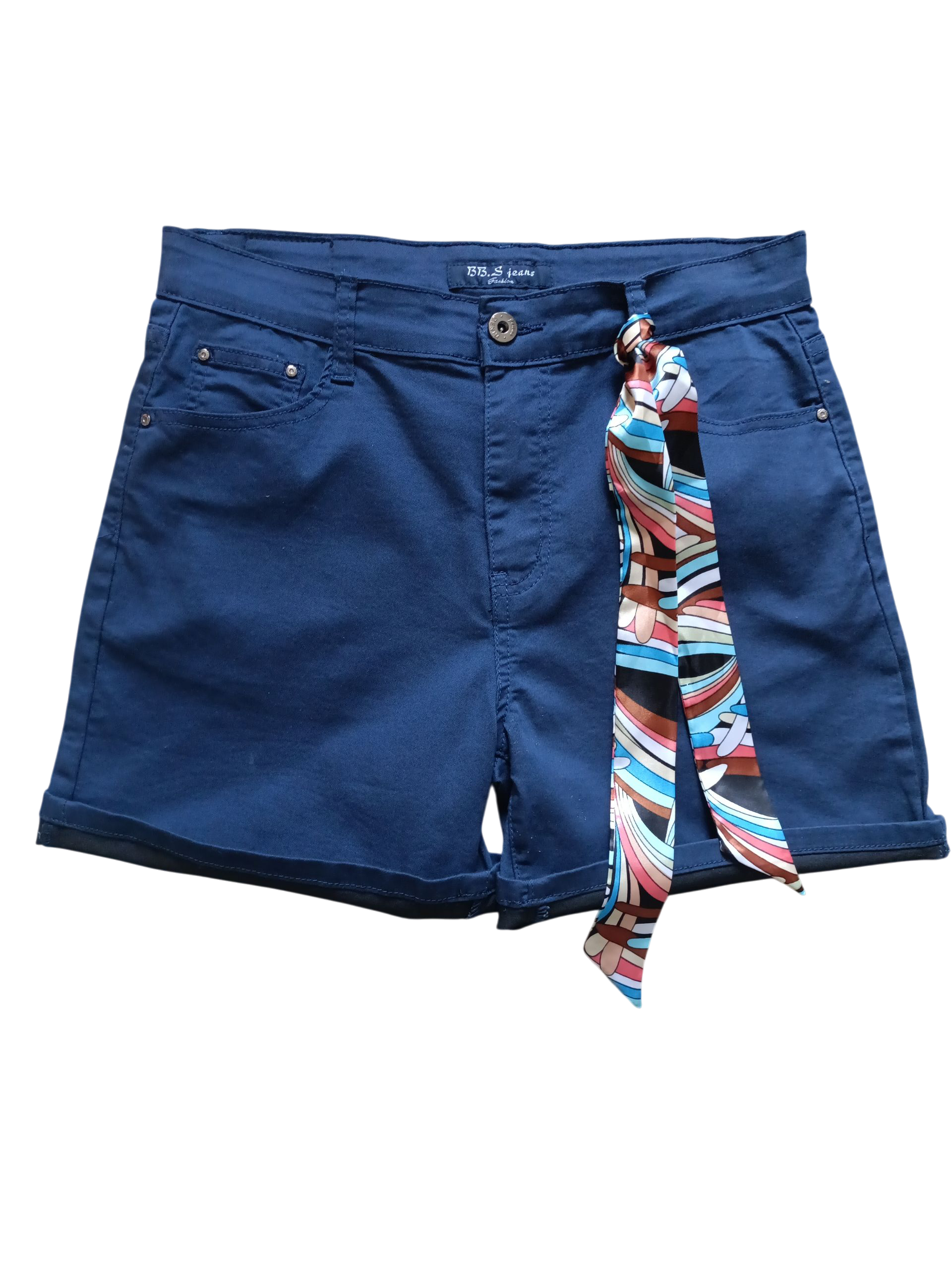 BBS Jeans fashion Shorts voor dames - blauw. Met sjaaltje.