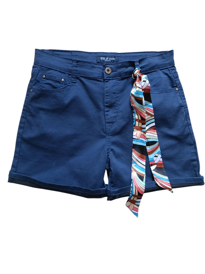 BBS Jeans fashion Shorts voor dames - blauw. Met sjaaltje.