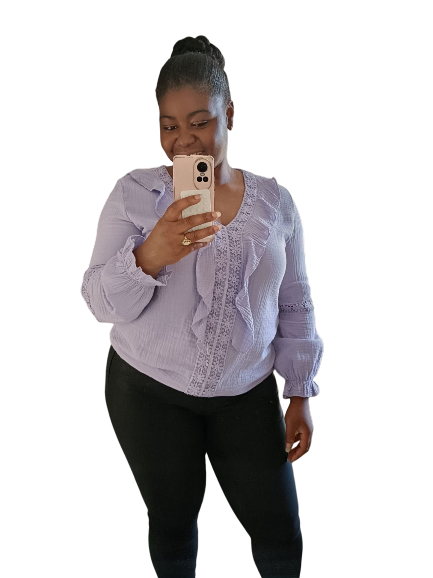 Carolina; Dames top van wafelstof - Lila paars