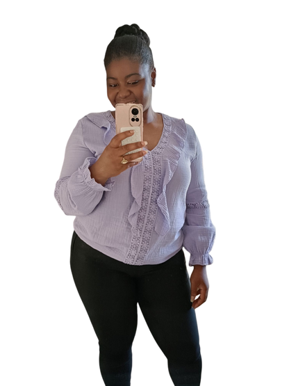 Carolina; Dames top van wafelstof - Lila paars