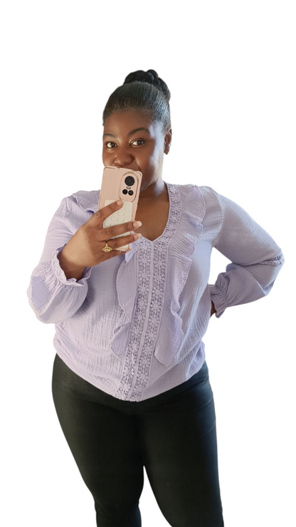 Carolina; Dames top van wafelstof - Lila paars