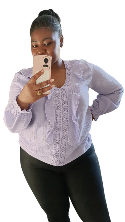 Carolina; Dames top van wafelstof - Lila paars