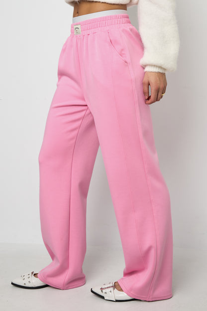 Gebreide Polyestervezel Vrouwen Rechte Broek Sportief Eenvoudige Kleur