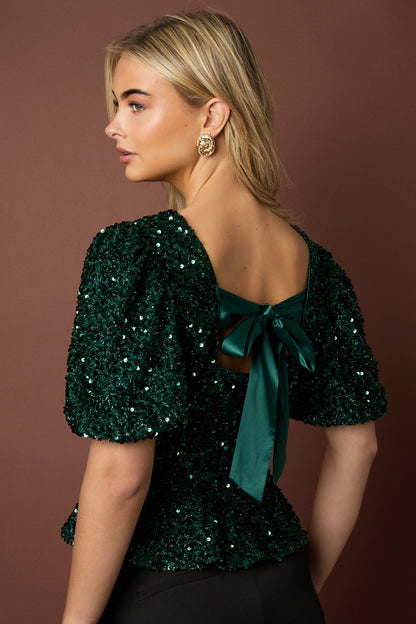 Geweven Polyestervezel Vrouwen Korte Mouwen Tops Elegante Pailletten