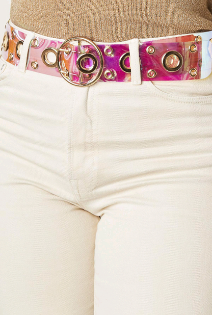 Brede transparante tailleriem / damesriem met grote metalen gesp – Zilver | Lente & Pastels collectie