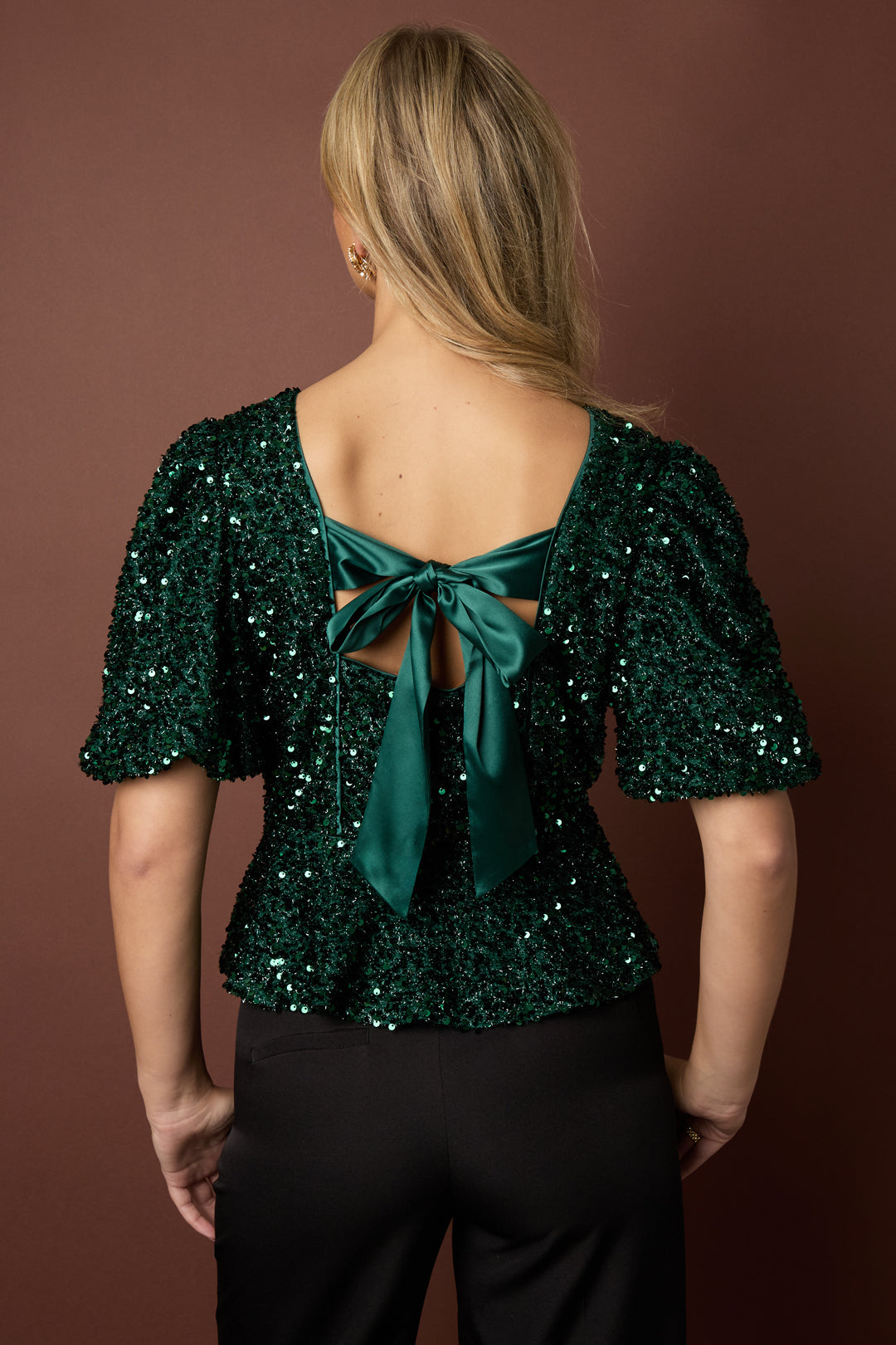 Geweven Polyestervezel Vrouwen Korte Mouwen Tops Elegante Pailletten