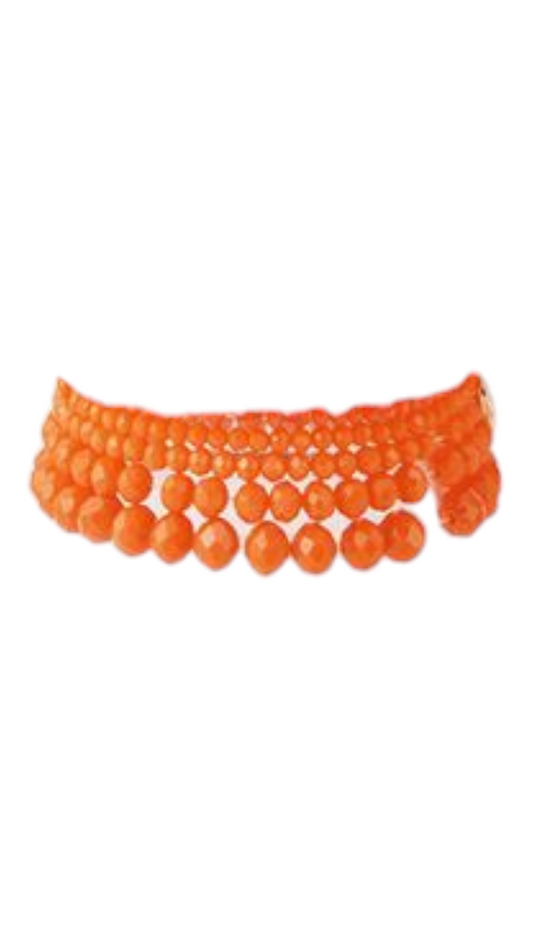 Kralen armband dames; Set van 5 glaskralen armbandjes met facet glans – Sunset Orange | Festival Ready collectie