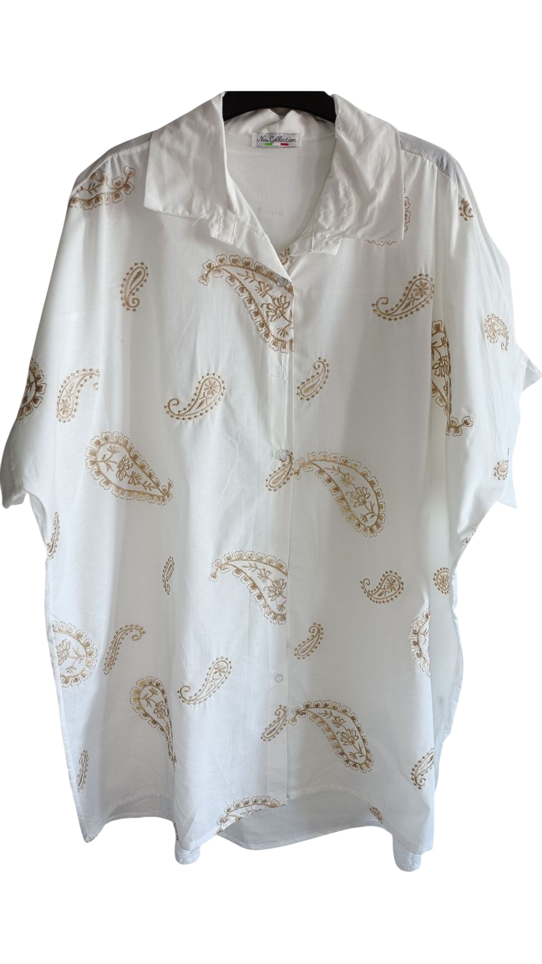 Lange damesblouse grote maat met geborduurde palmtakken - Wit (Maat 42 t/m 52) | Jeans & Chic collectie