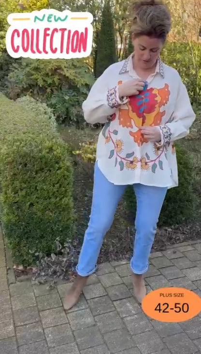 Grote maten festival blouse – losvallend en luchtig (onzichtbare knoopsluiting)