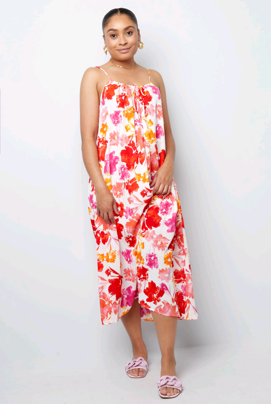 Dames maxi jurk/ lange jurk met bloemenprint - Rood / Oranje | Lente & Pastels collectie