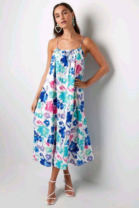 Dames maxi jurk/ lange jurk met bloemenprint - Blauw / Mintgroen | Lente & Pastels collectie