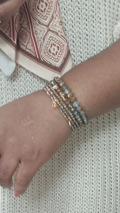 Kralen armband dames; Set van 5 glaskralen armbandjes met facet glans – Brown Galaxy