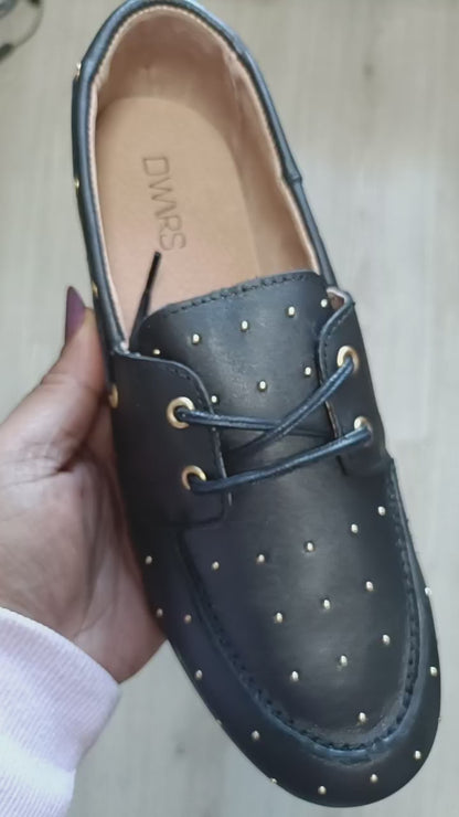 DWRS Label leren mocassin; Latty small studs - Black