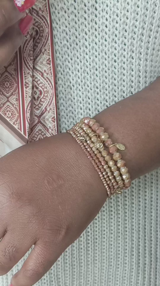 Kralen armband dames; Set van 5 glaskralen armbandjes met facet glans – Caramel Glaze