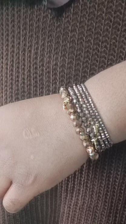 Kralen armband dames; Set van 5 glaskralen armbandjes met facet glans – Brown Galaxy
