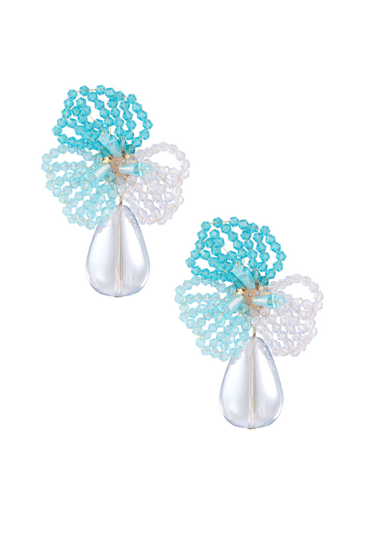 Dames statement oorbellen; bloemen met grote parel - Blauw | Sparkle on Me collectie