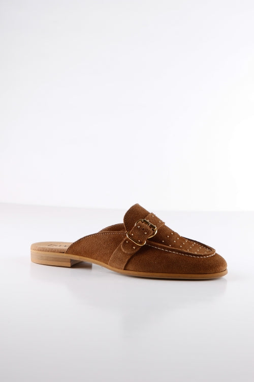 DWRS Label suède loafer; Jasper loafer met goudkleurige studs - Bruin (Cognac kleur)